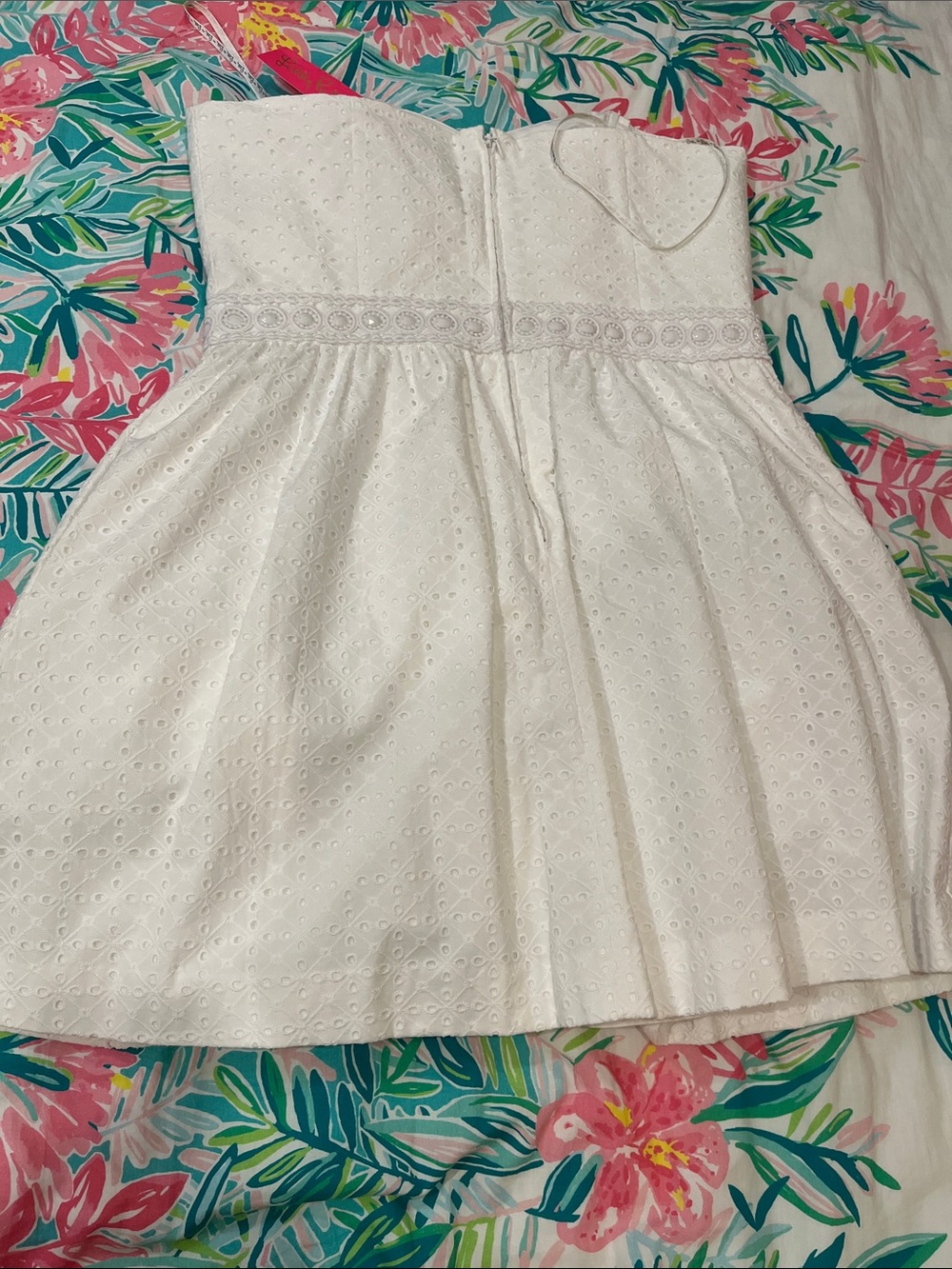 Lilly Pulitzer White Strapless Eyelet Sundress with Waist Lace - Picture 5 of 7